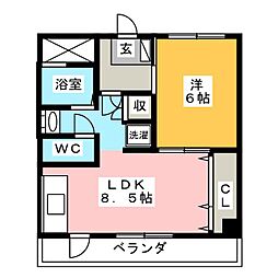 サンハイツ橋本 4階1LDKの間取り