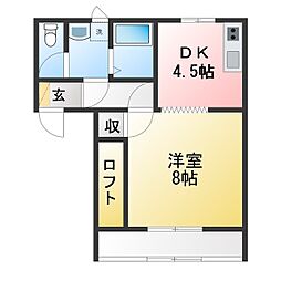 ラベンダーハイツB 1DKの間取図画像