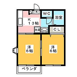 エステートなかざとB 2DKの間取図画像