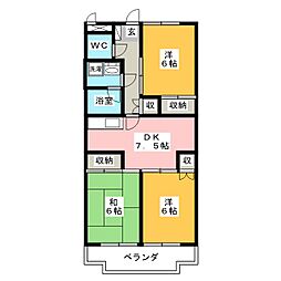 プランドール 6階3DKの間取り