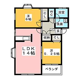 第2ＭＨハウスＥ 1階2LDKの間取り