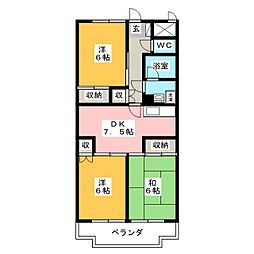 プランドール 2階3DKの間取り