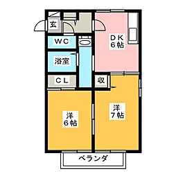 メゾン・ド・カメリア 2階2DKの間取り