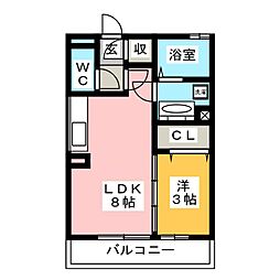 グラン・ブルーエスターテ矢中 3階1LDKの間取り