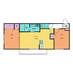 D−ROOM江木 3階2LDKの間取り