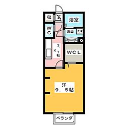 カトゥルヴァン 2階1Kの間取り