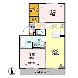 レーブ中泉 1階2LDKの間取り