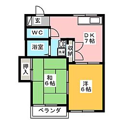 ハイツJP 1階2DKの間取り
