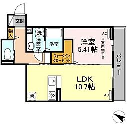 コンフォート下小鳥 2階1LDKの間取り