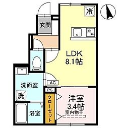 高崎市金古町アパート 1LDKの間取図画像