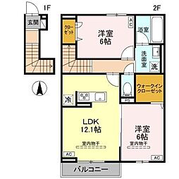 高崎市下之城町アパート 2LDKの間取図画像