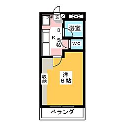 アシエヒルズ 1Kの間取図画像