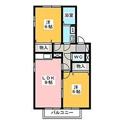 プランドールＢ 2階2DKの間取り