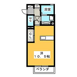 グレイスII 2階ワンルームの間取り