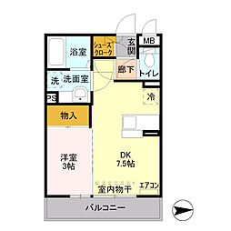 オルタシアカツラ 2階1DKの間取り