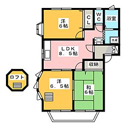 リバトーン窪宿 2階3DKの間取り