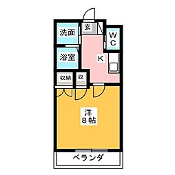 フォンテーヌB 1Kの間取図画像
