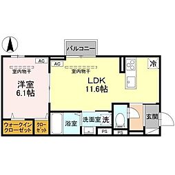 ユイエーム伊勢崎 1LDKの間取図画像