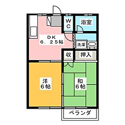 アメニティハイツ赤堀 2DKの間取図画像