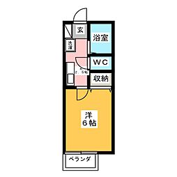 グリーン・ヒルズIII 1階1Kの間取り