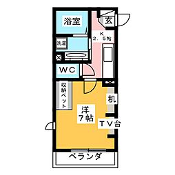 ライズ生田 1階1Kの間取り