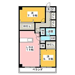 エクシール中野島 2階2LDKの間取り