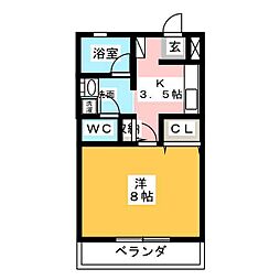サントラピーヌ 1Kの間取図画像