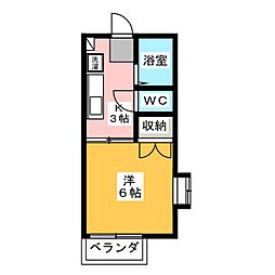 アビタシオン生田 1Kの間取図画像