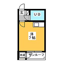 カームコートA ワンルームの間取図画像