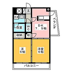 宿河原フラット 2DKの間取図画像