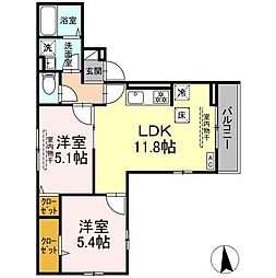 ブリーズコースト　B 1階2LDKの間取り