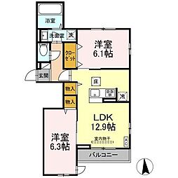 ブリーズコースト A 2LDKの間取図画像
