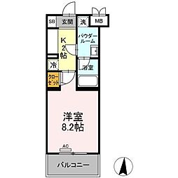 ファンディ平塚 1Kの間取図画像