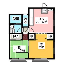 秦ハイツ 2DKの間取図画像