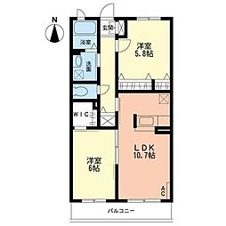 クレール山下 2LDKの間取図画像