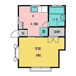 あしかわハイツ1 1Kの間取図画像