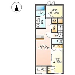 クレシア国府 2LDKの間取図画像
