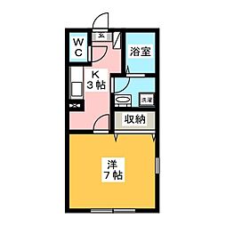 湘南平塚プリシェール松風 1Kの間取図画像