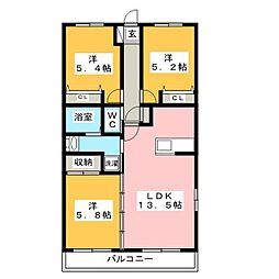 ベルエールＢ棟 2階3LDKの間取り