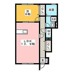 雅 1階1LDKの間取り