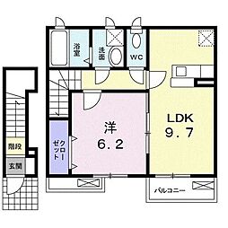 ソレアード 2階1LDKの間取り