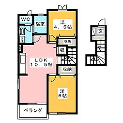 木之元壱番館 2階2LDKの間取り