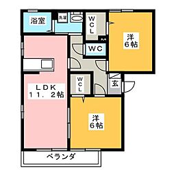 グランシャリオ・A 3階2LDKの間取り