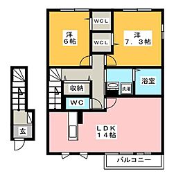 シャルマン・ピース 2LDKの間取図画像