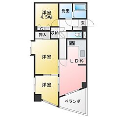 ベルデュール螢田 2LDKの間取図画像