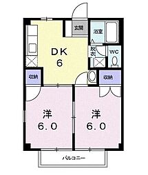 プラムハイツB 2DKの間取図画像