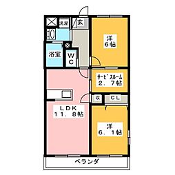 ベルエールA棟 2SLDKの間取図画像
