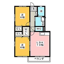 パルメゾン飯泉A 2LDKの間取図画像