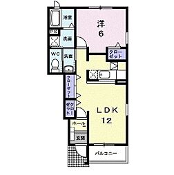 プロムナード岡部1 1LDKの間取図画像