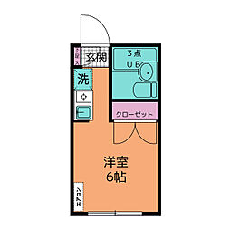 ハポネスＵ 1階ワンルームの間取り